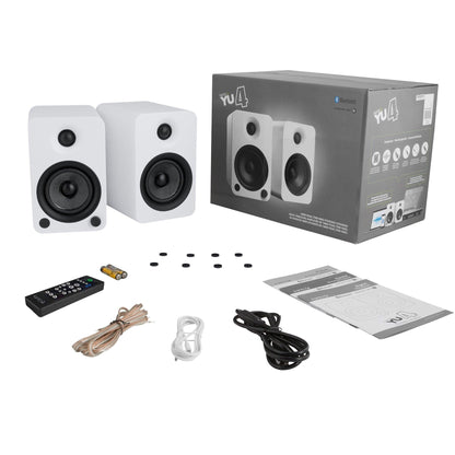 Kanto YU4 140W Powered Bookshelf Speakers with Bluetooth and Phono Preamp - Pair, Matte White.