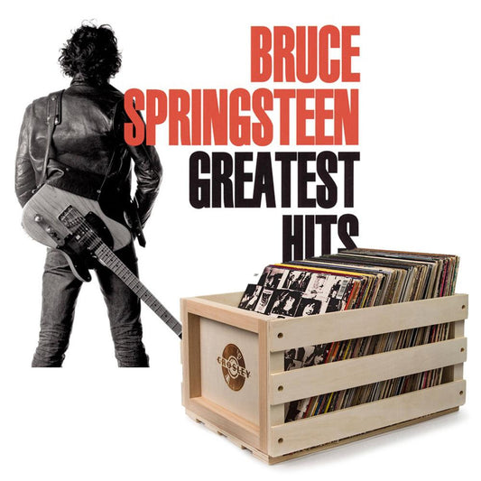 Crosley Record Storage Crate Bruce Springsteen Greatest Hits Vinyl Album Bundle.