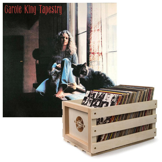 Crosley Record Storage Crate & Carole King Tapestry Vinyl Album Bundle.
