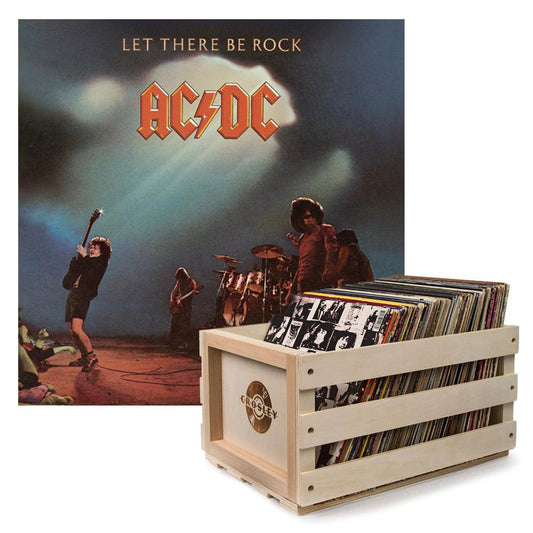 Crosley Record Storage Crate AC/DC Let there Be Rock Vinyl Album Bundle.