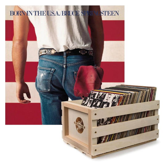 Crosley Record Storage Crate Bruce Springsteen Born In The U.S.A Vinyl Album Bundle.