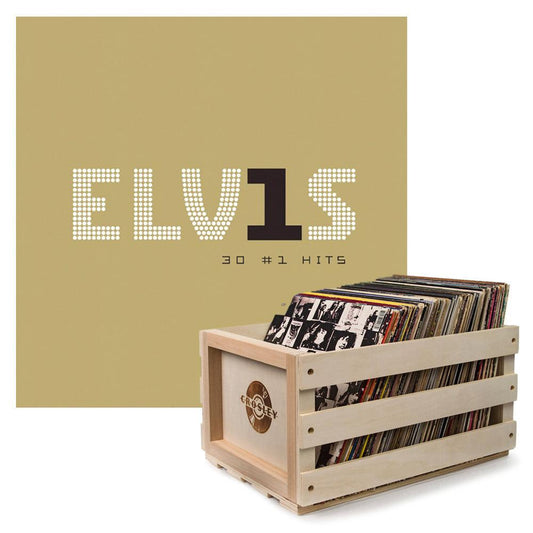 Crosley Record Storage Crate Elvis Presley Elvis 30 #1 Hits Vinyl Album Bundle.
