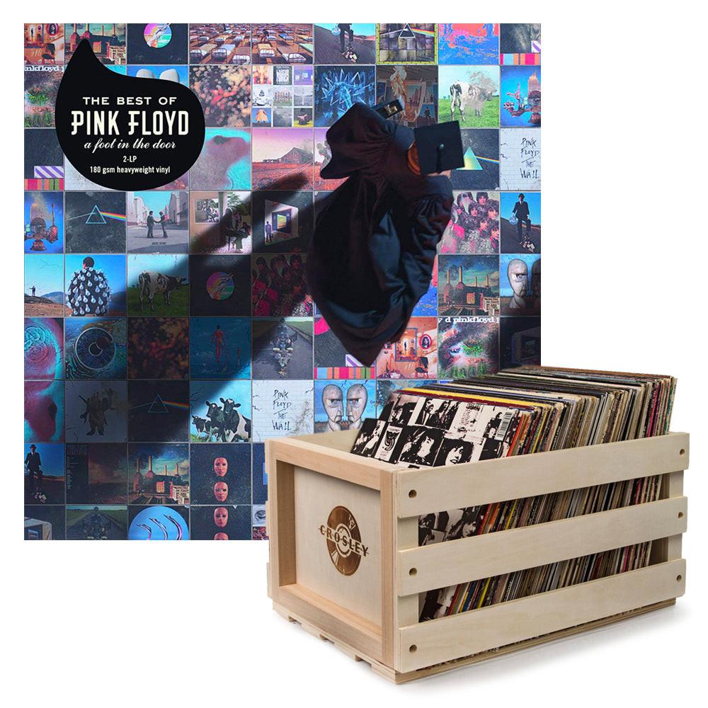 Crosley Record Storage Crate Pink Foyd The Best Of Pink Floyd: A Foot In The Door Vinyl Album Bundle.
