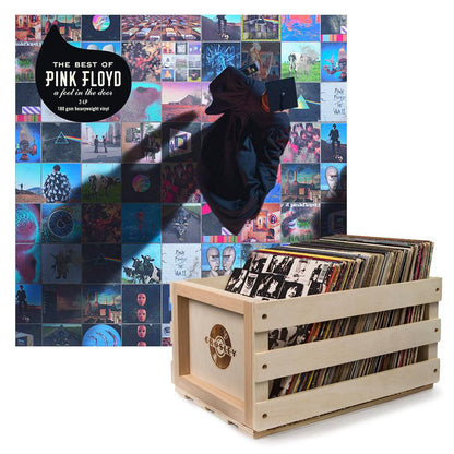 Crosley Record Storage Crate Pink Foyd The Best Of Pink Floyd: A Foot In The Door Vinyl Album Bundle.