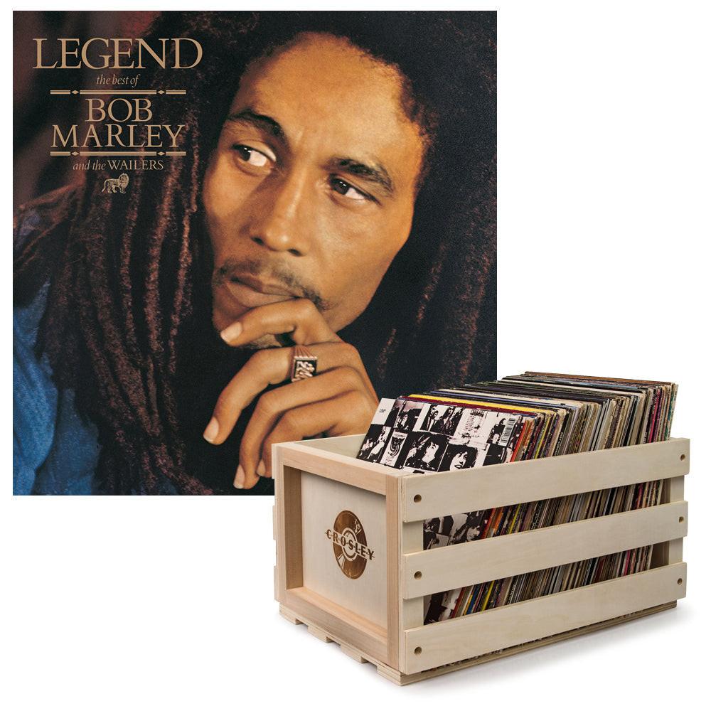 Crosley Record Storage Crate & Bob Marley  - Legend - Vinyl Album Bundle.