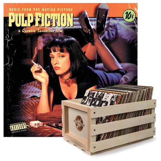Crosley Record Storage Crate & Various Artists Pulp Fiction - Vinyl Album Bundle.