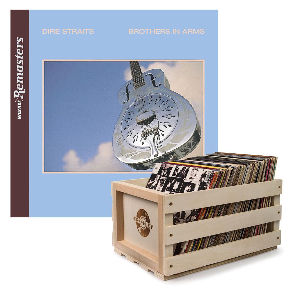 Crosley Record Storage Crate & Dire Straits Brothers In Arms - Double Vinyl Album Bundle.