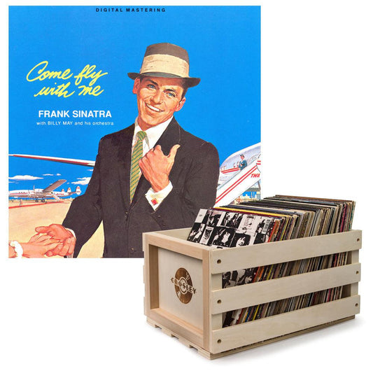 Crosley Record Storage Crate & Frank Sinatra - Come Fly With Me - Vinyl Album Bundle.