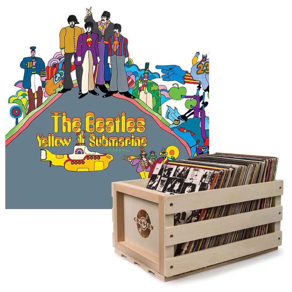 Crosley Record Storage Crate & The Beatles - Yellow Submarine - Vinyl Album Bundle.