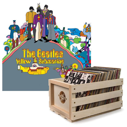 Crosley Record Storage Crate & The Beatles - Yellow Submarine - Vinyl Album Bundle.