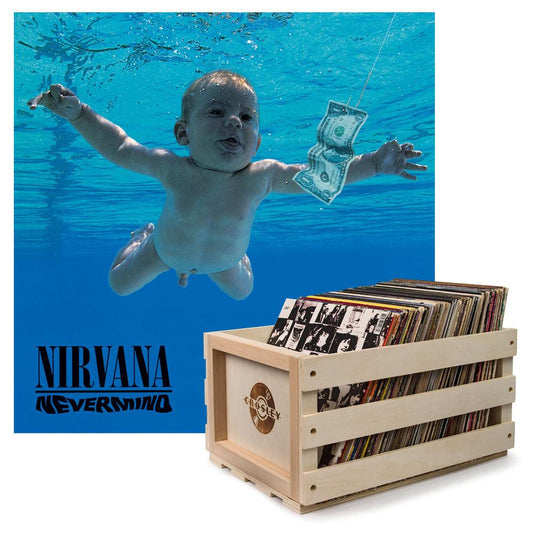 Crosley Record Storage Crate & Nirvana Nevermind - Vinyl Album Bundle.