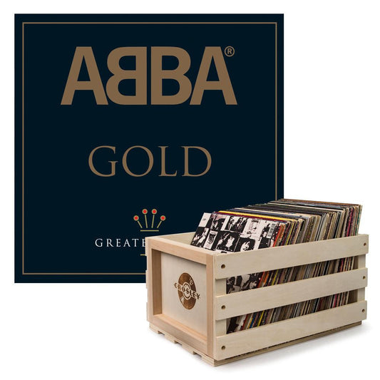 Crosley Record Storage Crate &  Abba Gold - Double Vinyl Album Bundle.