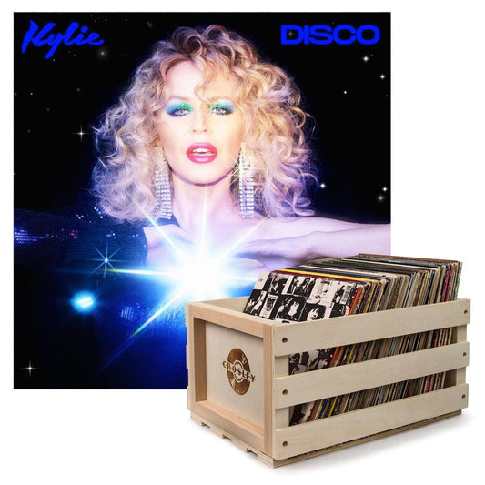Crosley Record Storage Crate & Kylie Disco - Black Vinyl Album Bundle.