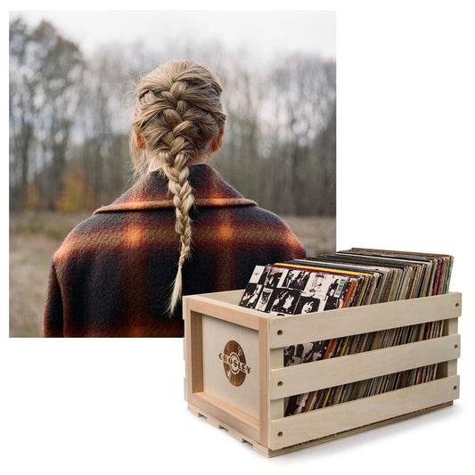 Crosley Record Storage Crate & Taylor Swift - Evermore - Double Vinyl Album Bundle.
