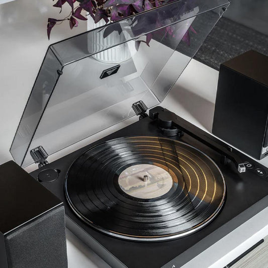 Victrola Automatic Turntable + Victrola Tempo Bookshelf Speakers Bundle - Black.
