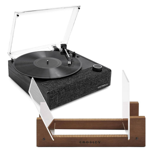 Victrola Eastwood II Turntable - Black + Bundled Crosley Record Storage Display Stand.