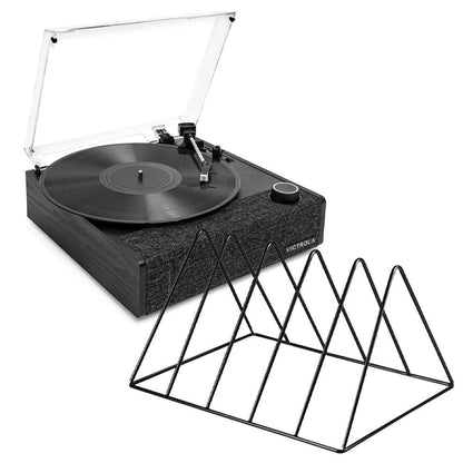 Victrola Eastwood II Turntable - Black + Gadhouse Vinyl Rack Bundle - Black.