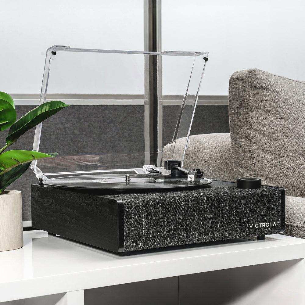Victrola Eastwood II Turntable - Black + Gadhouse Vinyl Rack Bundle - Black.