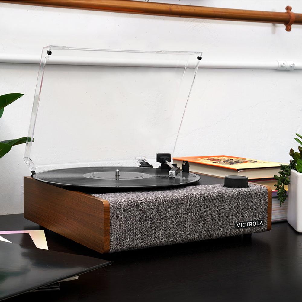 Victrola Eastwood II Turntable - Walnut + Turntable Stand Bundle - Black.