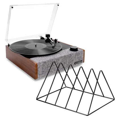 Victrola Eastwood II Turntable - Walnut + Gadhouse Vinyl Rack Bundle - Black.