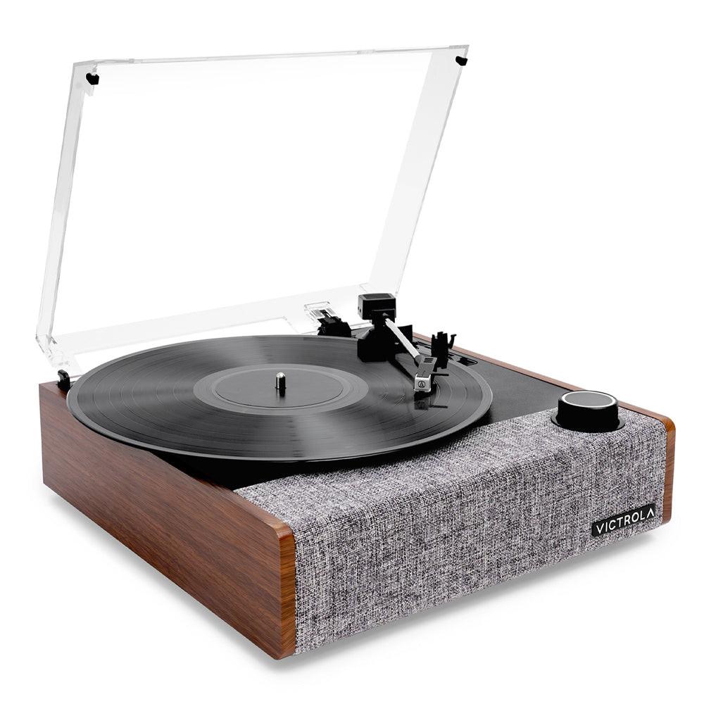 Victrola Eastwood II Turntable - Walnut + Gadhouse Vinyl Rack Bundle - Black.