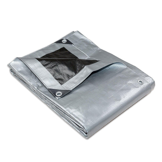 Heavy Duty Silver Black Tarp Tarpaulin 4.9x6.1m.