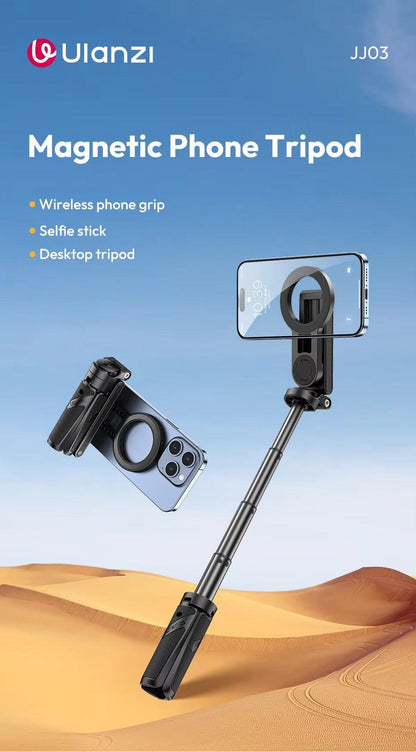 Ulanzi JJ03 Magnetic Phone Tripod Wireless Phone Grip Selfie Stick Desktop Tripod with Remote Control Photography Livestreaming.