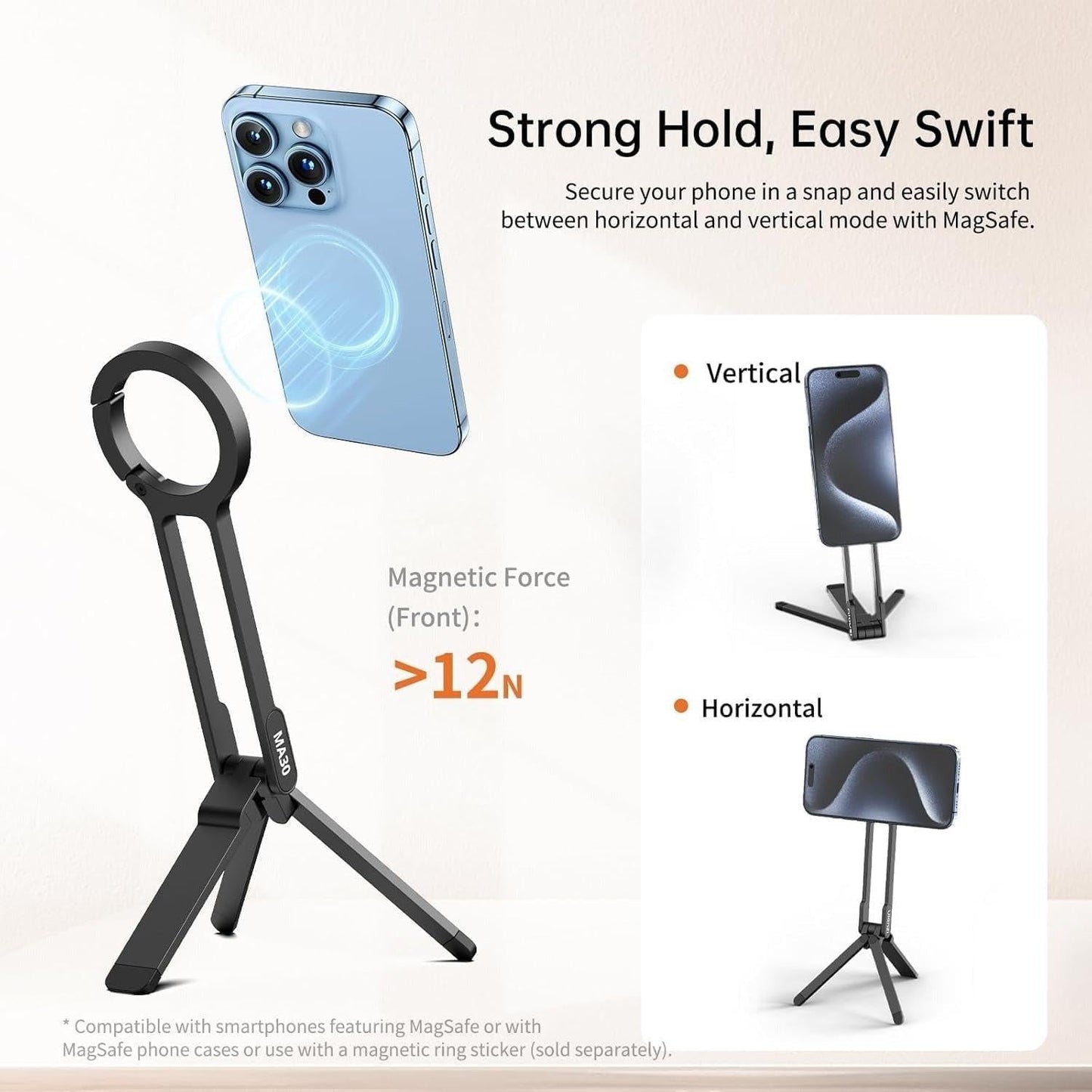 ULANZI MA30 Magnetic Phone Tripod Stand for iPhone - Aluminium Maglock Smartphone Mini Tripod Pocket Cell Phone Stand Dual-Sided Magnet Quick Mount Compatible with iPhone 16 15 14 13 12 Magsafe
(Grey).