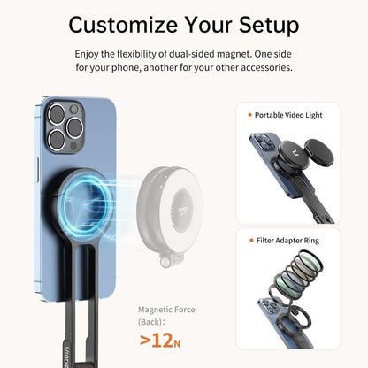 ULANZI MA30 Magnetic Phone Tripod Stand for iPhone - Aluminium Maglock Smartphone Mini Tripod Pocket Cell Phone Stand Dual-Sided Magnet Quick Mount Compatible with iPhone 16 15 14 13 12 Magsafe
(Silver).