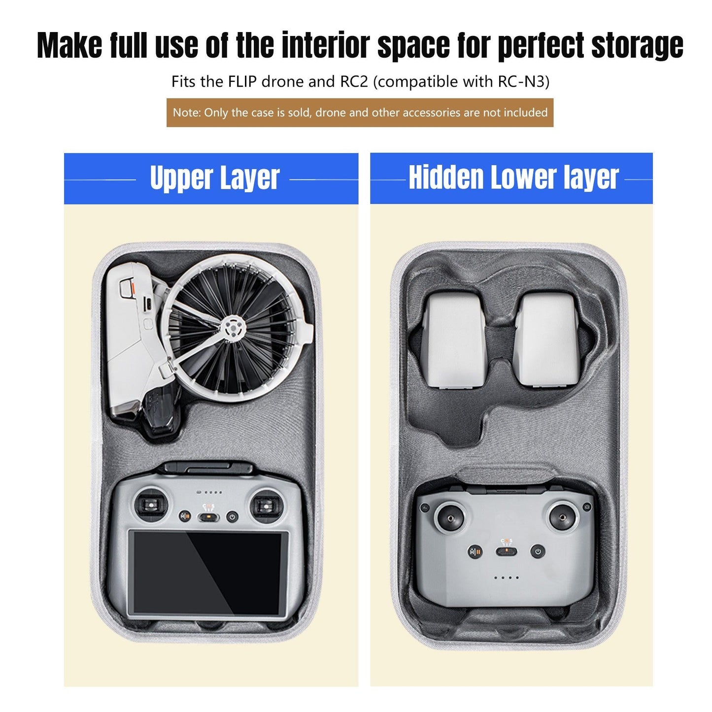 STARTRC Flip Drone Case for DJI Flip Fly More Combo,Portable PU Leather Shoulder Bag Can Organizes RC2/RC-N3 Remote, 7 Original Batteries, Charging Hub, 65W Charger, Flip Drone and Other Accessories.