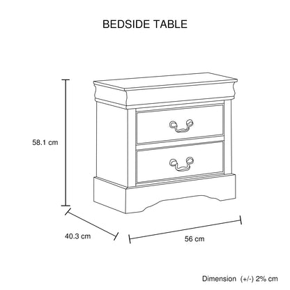 4 Pieces Bedroom Suite in Solid Wood & MDF Queen Size Grey Colour Bed, Bedside Table & Tallboy