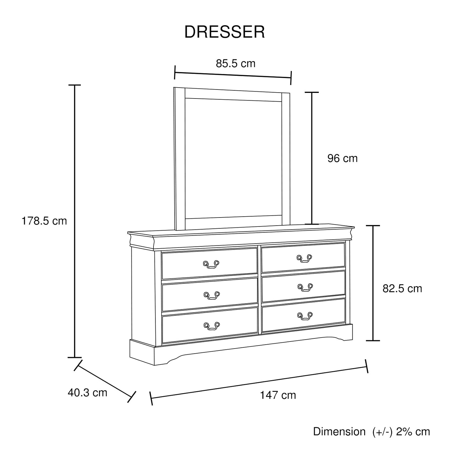 5 Pieces Bedroom Suite in Solid Wood & MDF Queen Size Grey Colour Bed, Bedside Table, Dresser & Tallboy