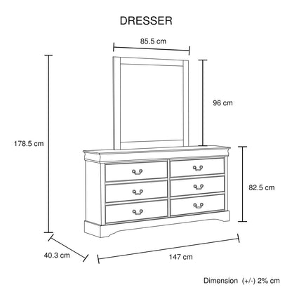 5 Pieces Bedroom Suite in Solid Wood & MDF Queen Size Grey Colour Bed, Bedside Table, Dresser & Tallboy