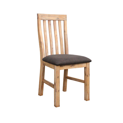 2x Wooden Frame Leatherette in Solid Wood Acacia & Veneer Dining Chairs in Oak Colour.