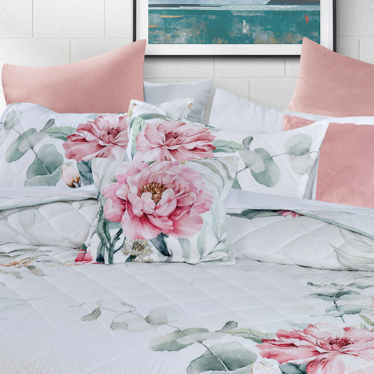 Bianca Coleraine White Floral Printed Bedspread Set Double
