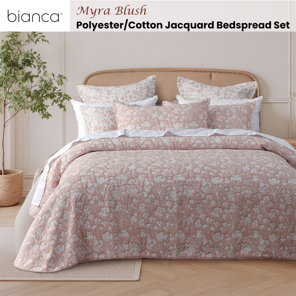 Bianca Myra Blush Floral Jacquard Bedspread Set Single