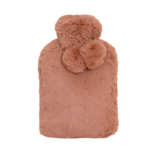 J.Elliot Home Amara Hot Water Bottle with Super Plush Faux Fur Cover Clay Pink.