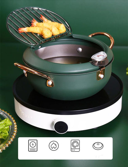 Justcook 20cm JSHS-YZG0320-1 Double Handle Tempura Karaga Fryer Pot Frying Pan.