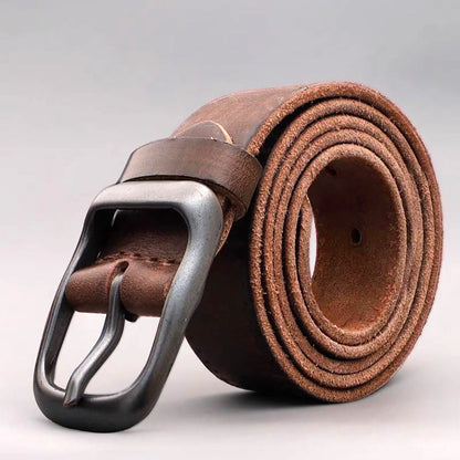 Men's Genuine Leather Belt Vintage Cowhide Pin Buckle 125cm Adjustable Length