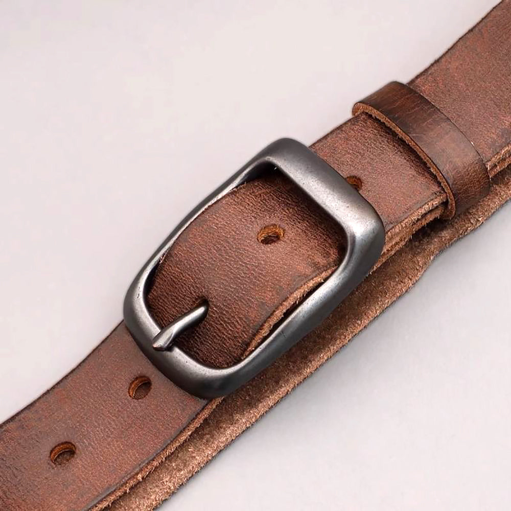 Men's Genuine Leather Belt Vintage Cowhide Pin Buckle 125cm Adjustable Length
