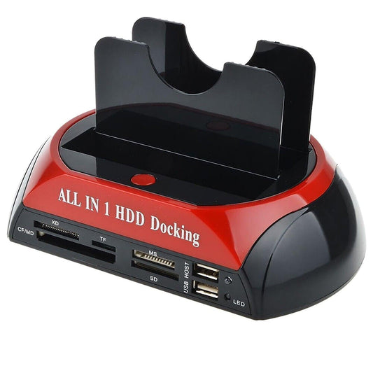 All In One Docking Station USB Dual-Bay Hard Drive 2.5" 3.5" IDE SATA SSD Card Reader.