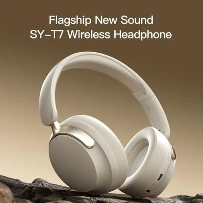 JR SY-T7 Bluetooth 5.4 Over-Ear Headset Wireless Headphones with Noise Cancelling Mic (Light Blue).