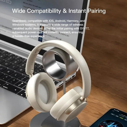 JR SY-T7 Bluetooth 5.4 Over-Ear Headset Wireless Headphones with Noise Cancelling Mic (Light Blue).