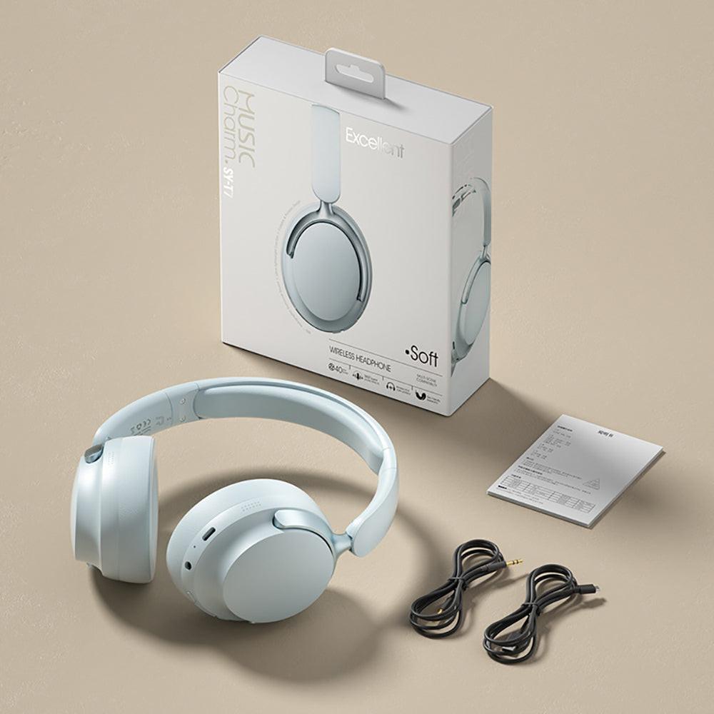 JR SY-T7 Bluetooth 5.4 Over-Ear Headset Wireless Headphones with Noise Cancelling Mic (Light Blue).