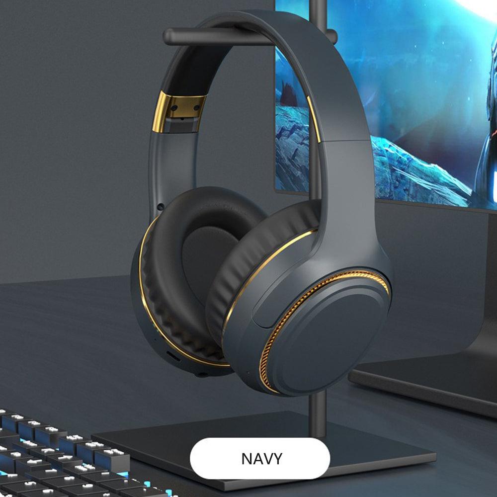 JR H6 Foldable Bluetooth 5.3 Wireless Headphone Over Ear Active Noise Cancelling Deep Bass Headset (Navy Blue).