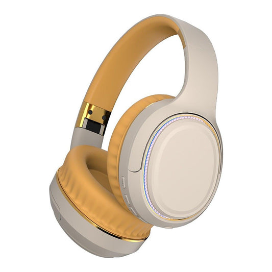 JR H6 Foldable Bluetooth 5.3 Wireless Headphone Over Ear Active Noise Cancelling Deep Bass Headset (Beige).