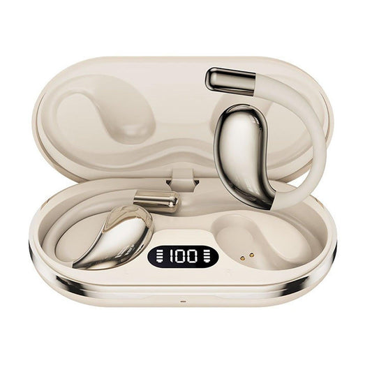 Wireless Earhook Sports Headphones Open-Ear Bluetooth 5.4 Sweat-Resistant Earphones (Beige).