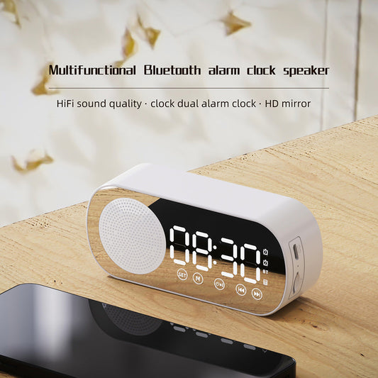 Wireless Bluetooth Speaker Alarm Clock Music Radio Player Timer Hands-Free Calling (White)