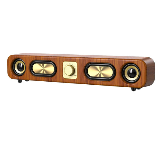 Retro Wood Grain Wireless Bluetooth Speaker Soundbar Deep Bass USB/TF/AUX Inputs.