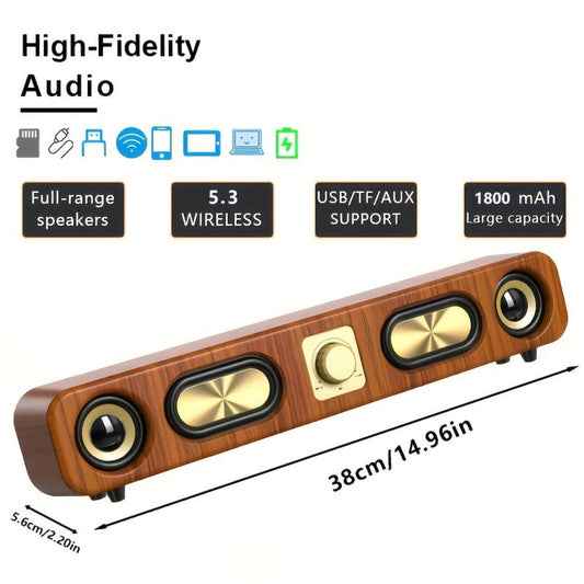 Retro Wood Grain Wireless Bluetooth Speaker Soundbar Deep Bass USB/TF/AUX Inputs.